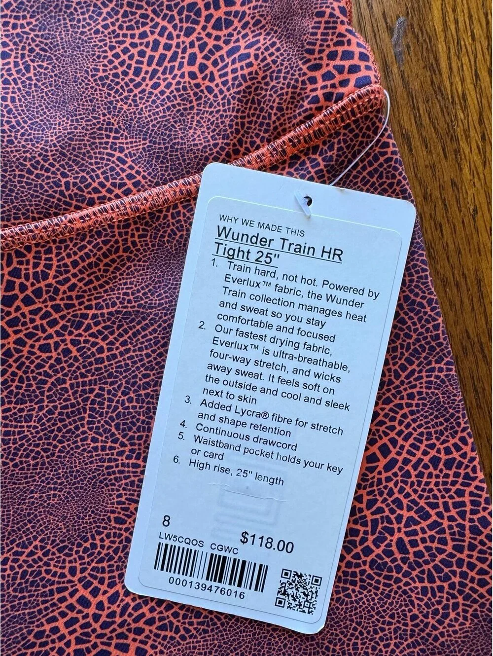 Lululemon Wunder Train High Rise 25” Crackle Glaze Vintage Orange Size 8 NWT - Picture 4 of 7